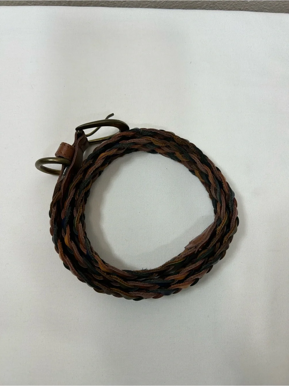 Braided Earthy Bohemian‎ Brass Buckle Adjustable No Holes Woven Leather Belt M-L